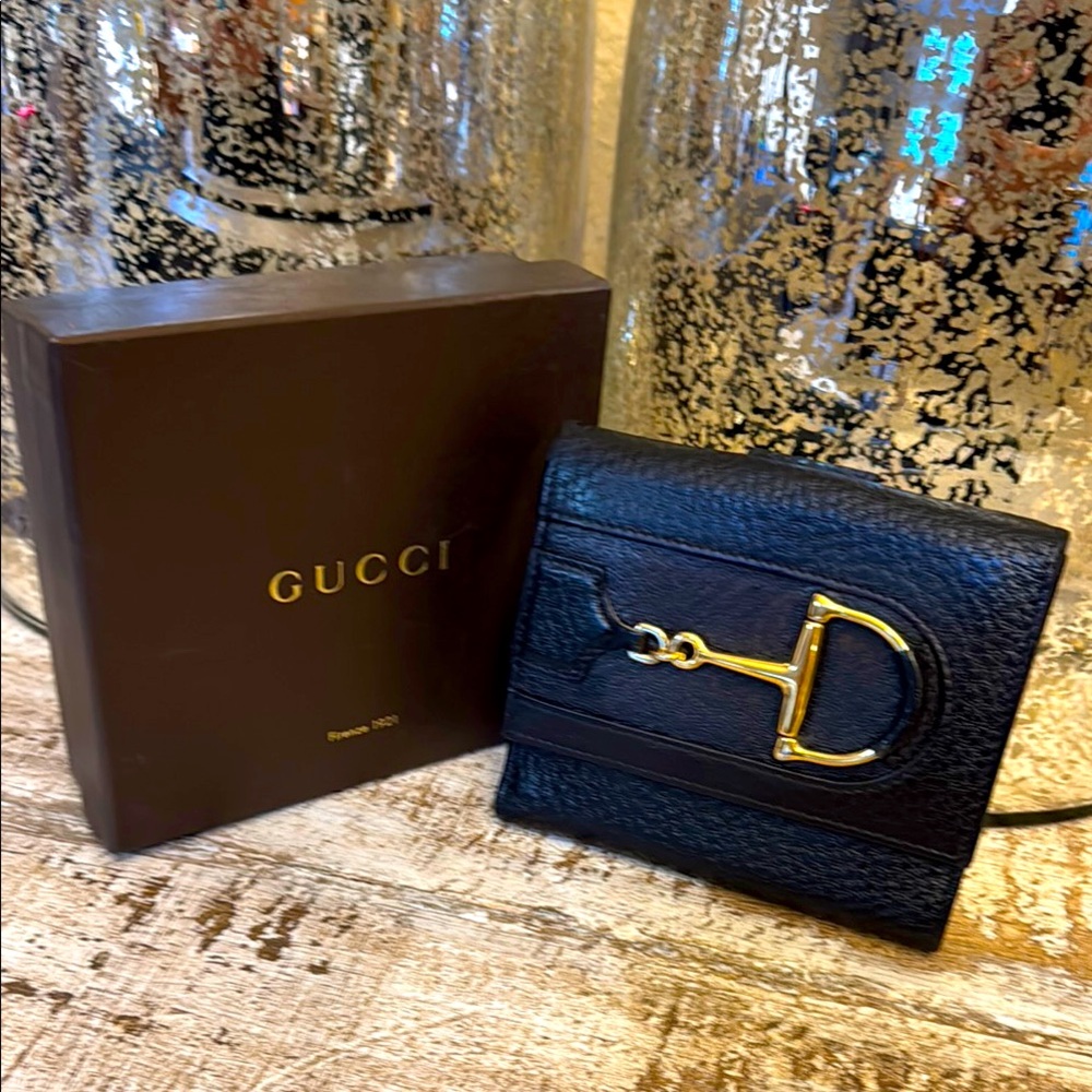 Gucci Black Horse Bit Leather Wallet